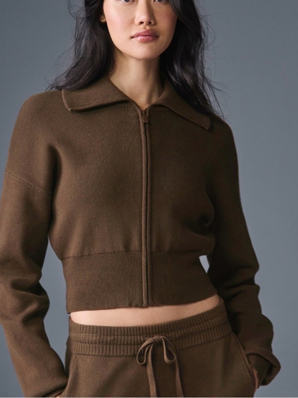Alo Yoga Scholar Knit Cropped Full Zip
Jacket - Espresso - XS